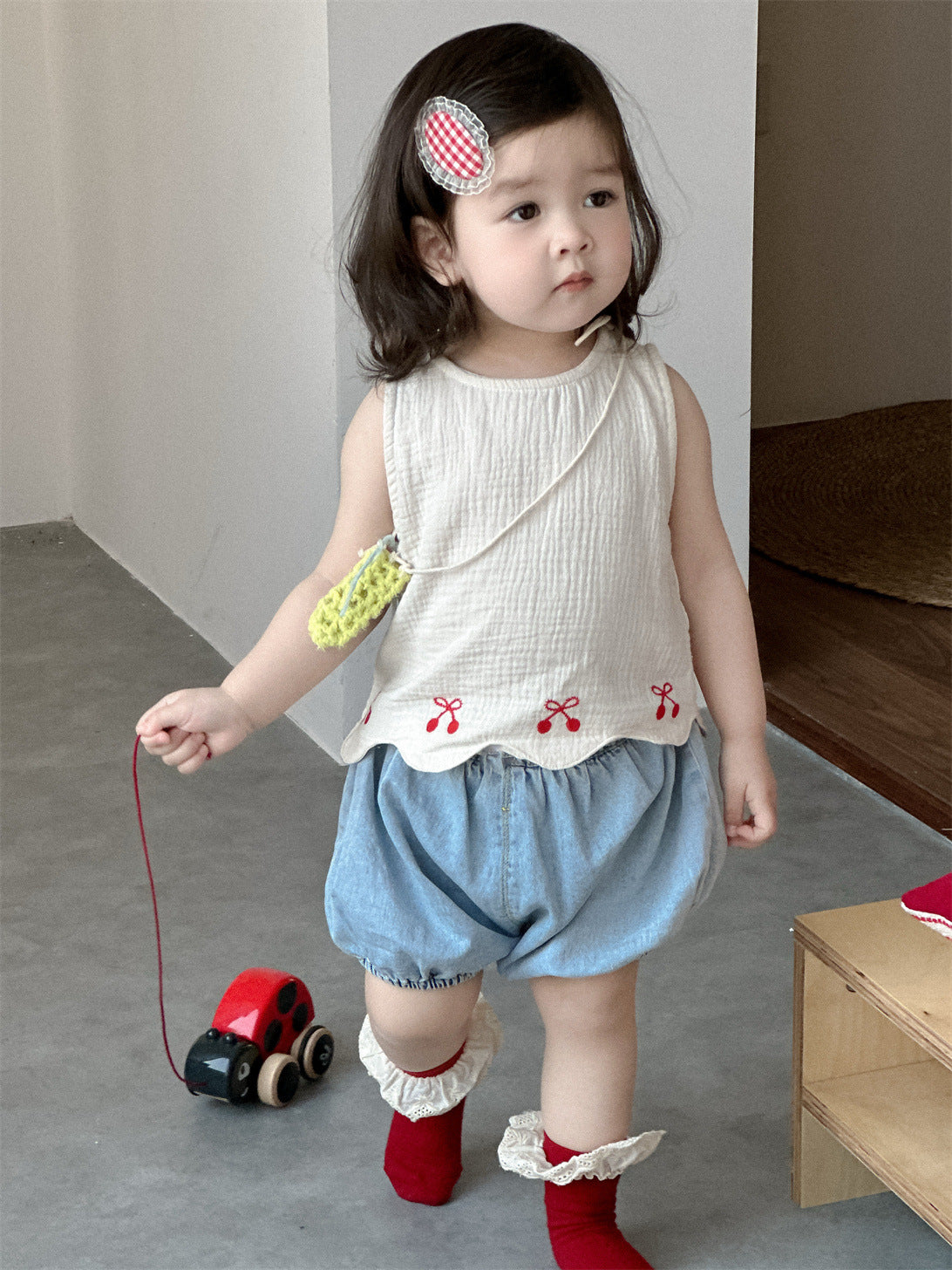 Children's Summer Clothes Thin Wear Korean Style Clothing Vest Denim Bodysuit Children's Suit
