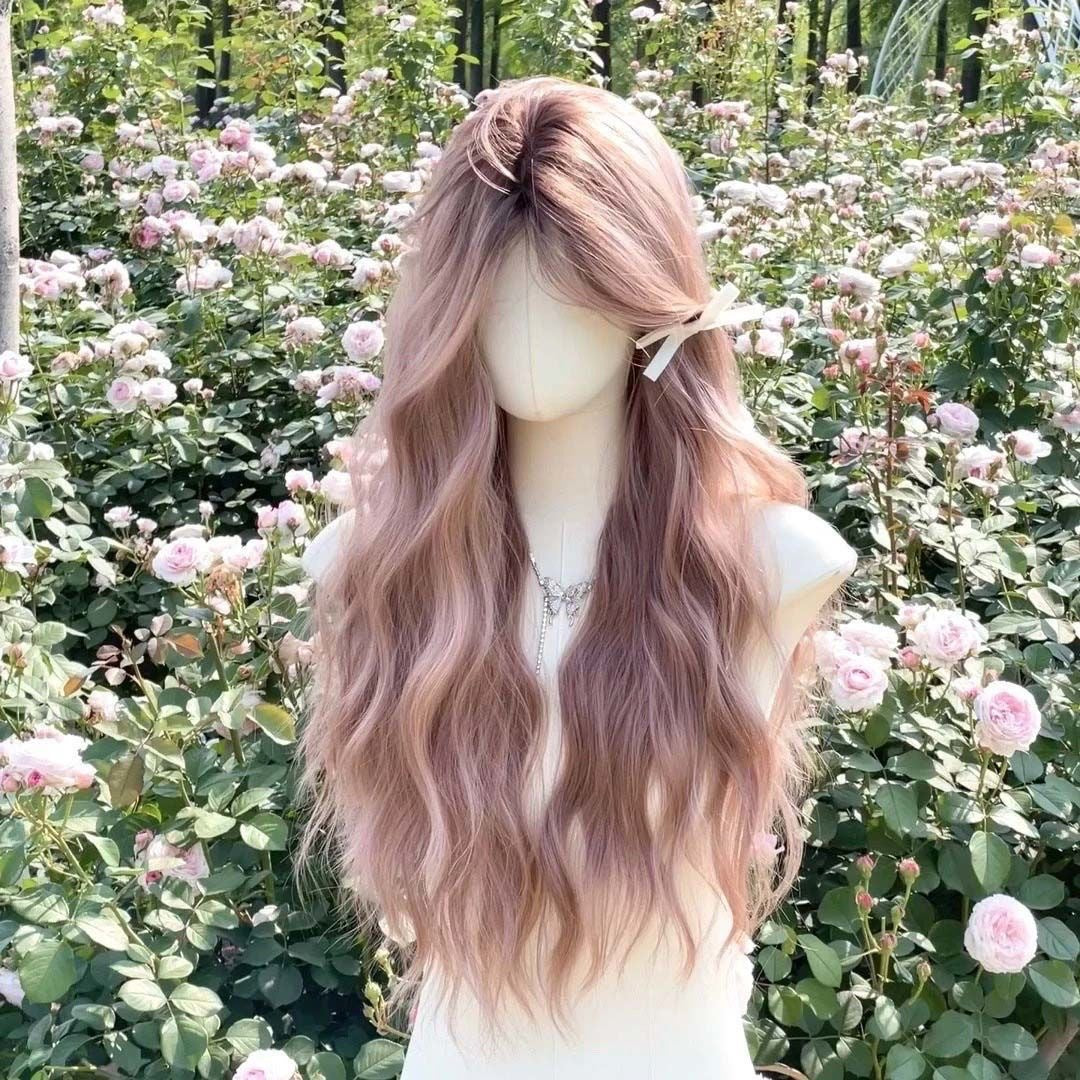 Hair Middle Parted Bangs Water Wave Slightly Curly Wig Long Curls