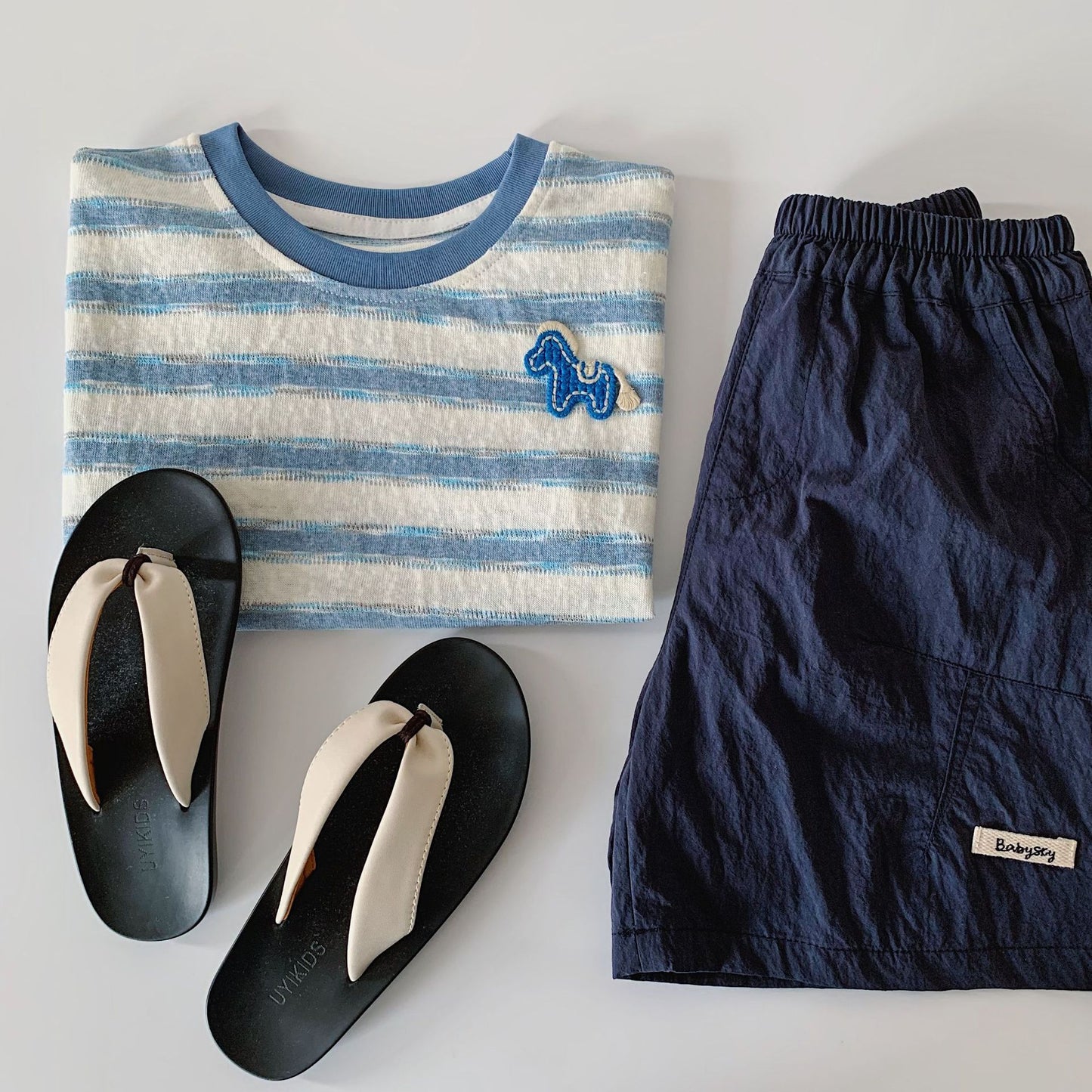 Children's Short-sleeved Summer Korean Style Striped Pony Round Neck Pullover Children's T-shirt