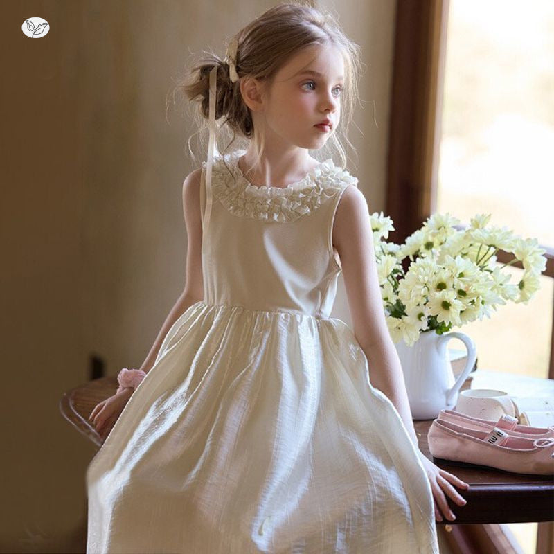 Children's Summer Wooden Ear Glossy Princess Gown Cool Children's Dress