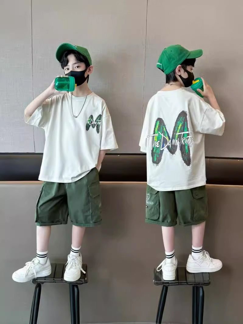Children's Boys Summer Short Sleeve Teens Two-piece Trendy Children's Suit