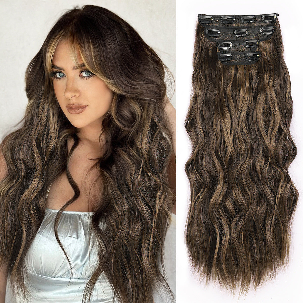 Women's Set Water Ripple Hairpiece Clip Fiber Wig