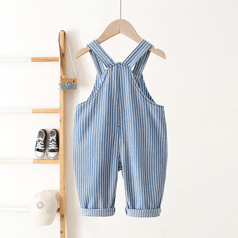 Children's Clothing Korean Style Suspender Striped Western Soft Children's Pants