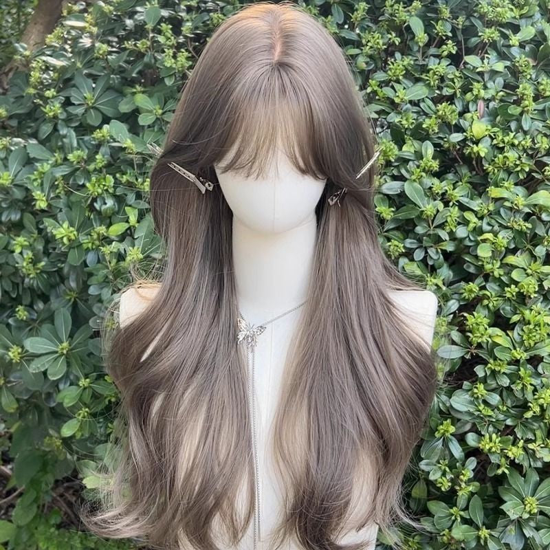 Women's Beige Brown Curly Hair Lazy Bangs Big Wave Simulation Atmosphere Wig Long Curls