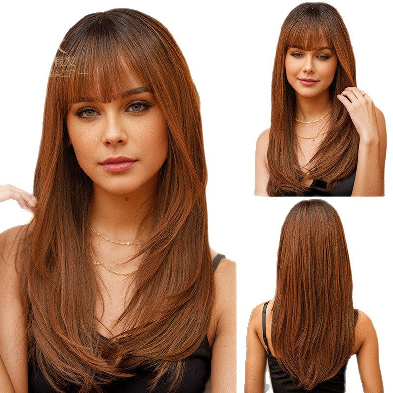 Fashion African Front Lace Medium Hair Long Straight Wig