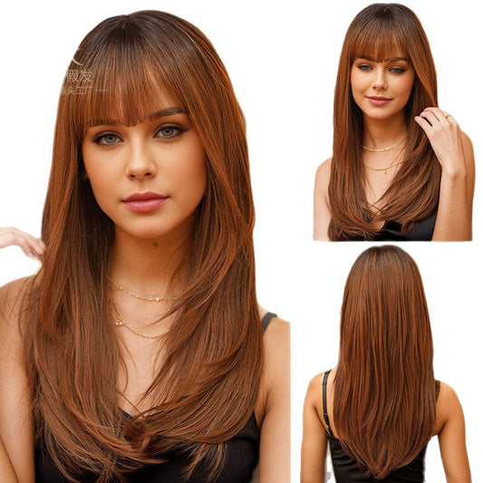 Fashion African Front Lace Medium Hair Long Straight Wig