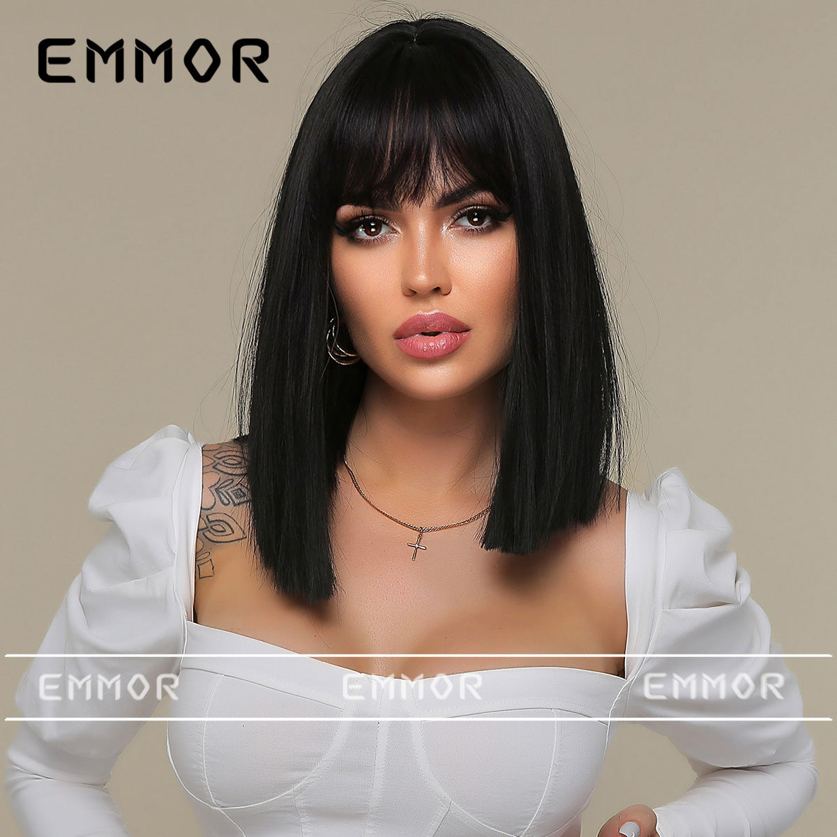 Unique Women's Fashion Natural Black Bangs Wig Short Straight Hair