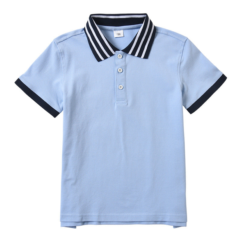 Children's White Shirt Short-sleeved Cotton Lapel Summer School Uniform Older Children's T-shirt