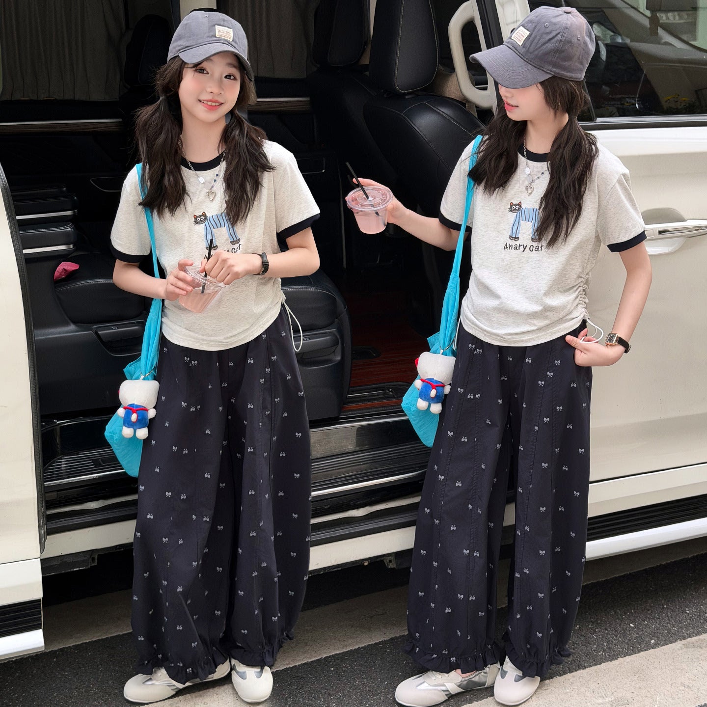 Children's Short-sleeved T-shirt Medium Big Thin Mosquito Repelling Pants Two Children's Suit