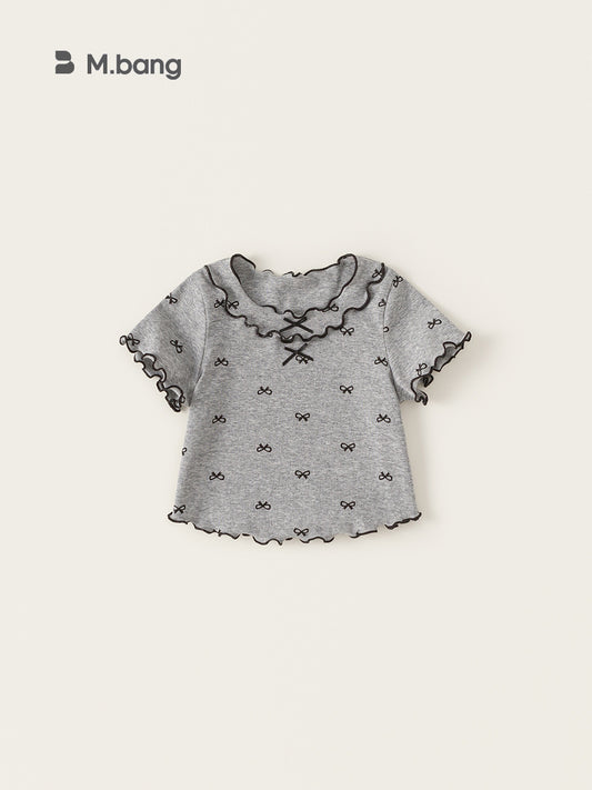 Children's Clothing Korean Style Bow Clothes Summer Shirt Lacework Short Children's T-shirt