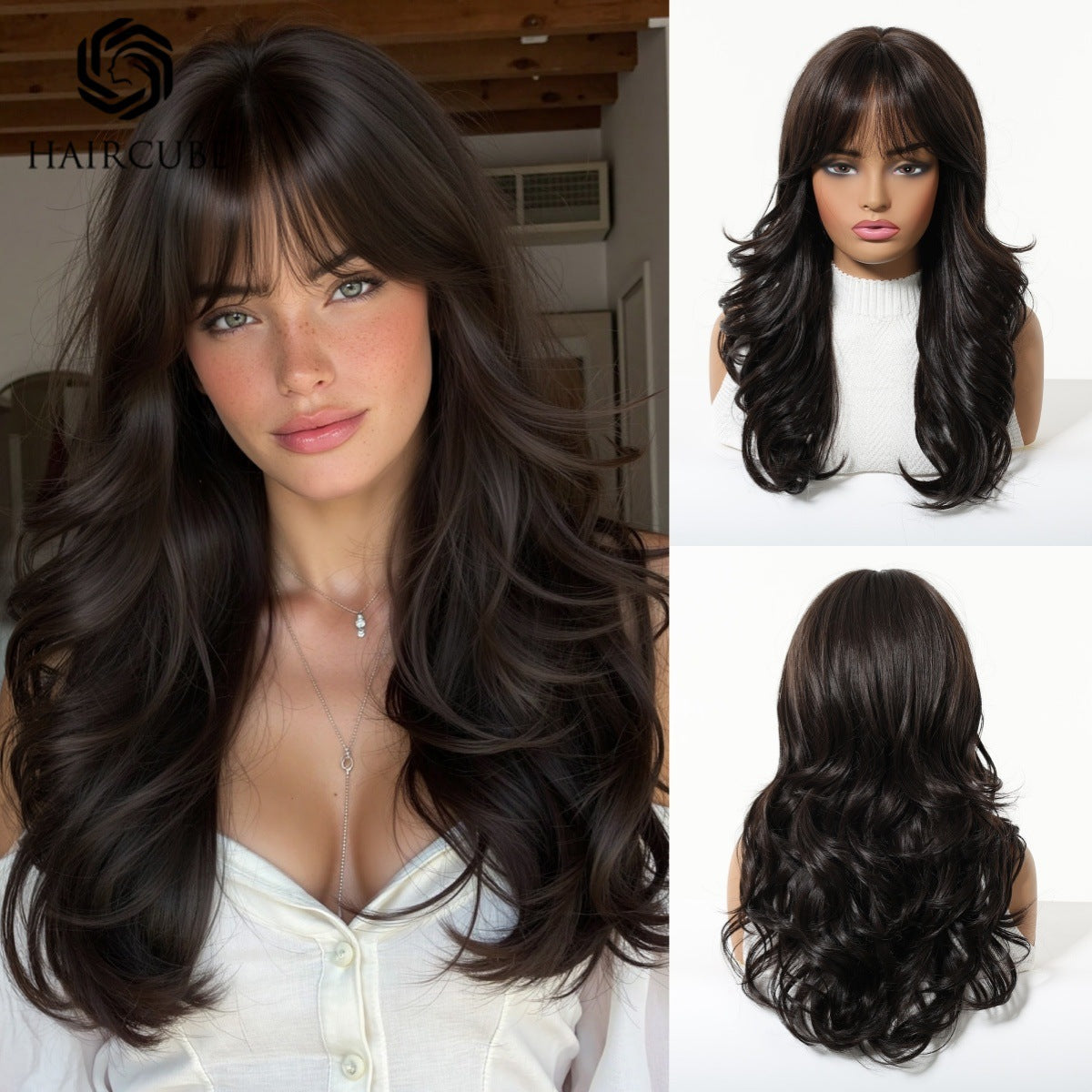 With Bangs Gray Can Be Divided Into Curly Hair Temperament Wig Long Curls