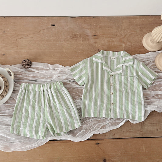 Cool Breathable Short-sleeved Sports Shorts Striped Summer Children's Suit
