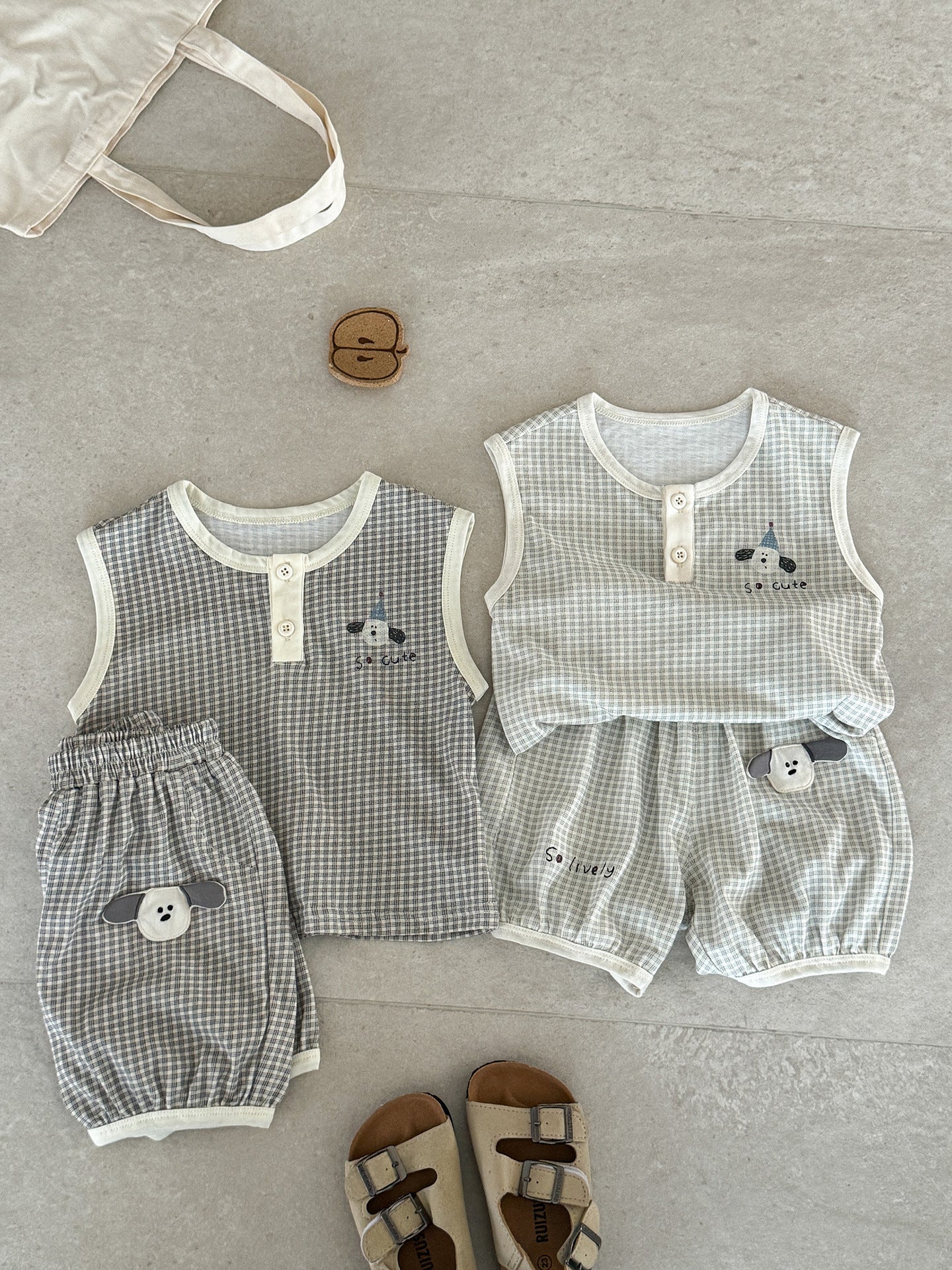 Children's Boy Summer Infant Toddler Plaid Sleeveless Vest Thin Children's Suit