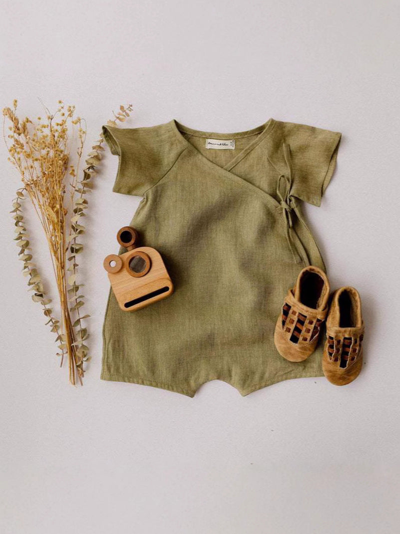 Cotton Short Sleeve Rompers Born Solid Color Jumpsuit, Climbing Suit