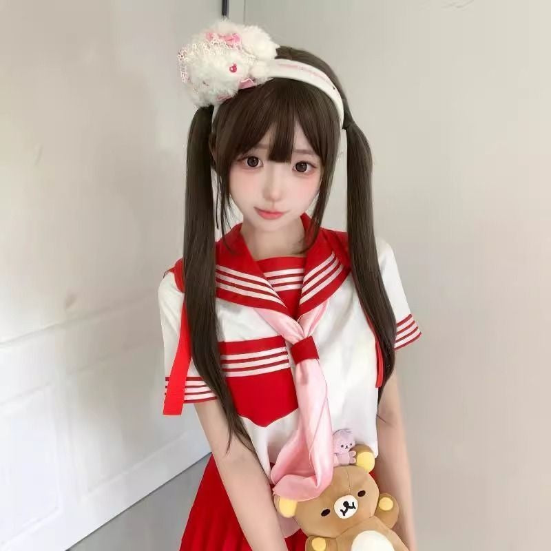 Women's Style Little Radish Sweet Daily Double Ponytail Black Straight Bangs Other Wig