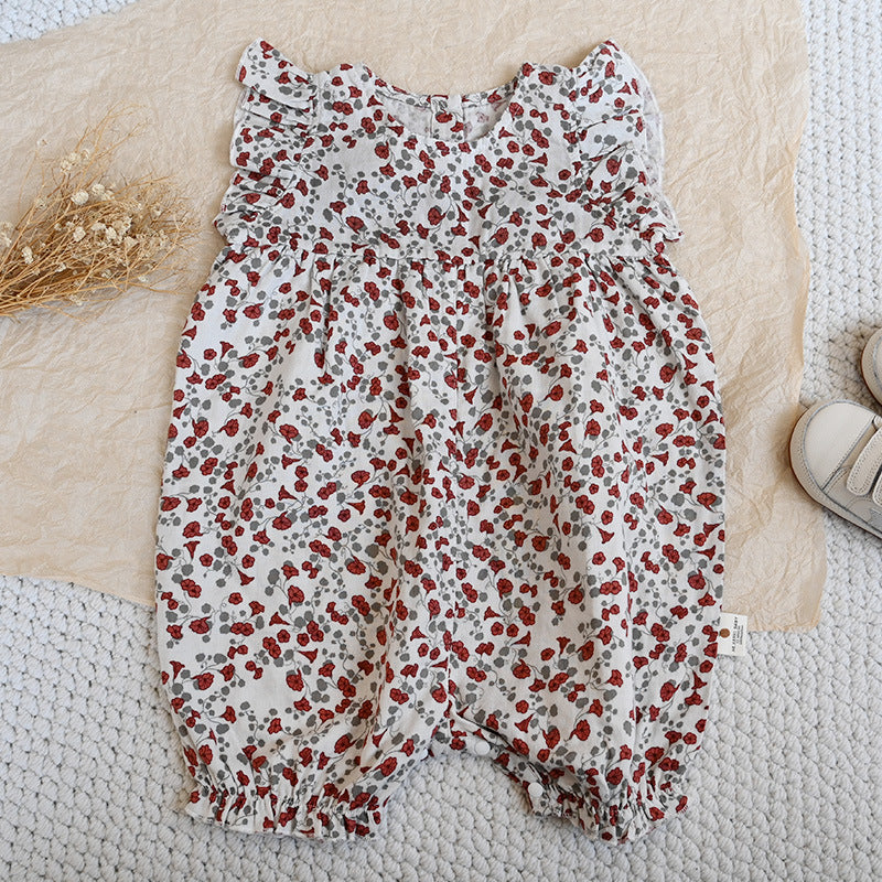 Open Summer Clothes Princess Style Class Cotton Nordic Sling Flounced Jumpsuit, Climbing Suit