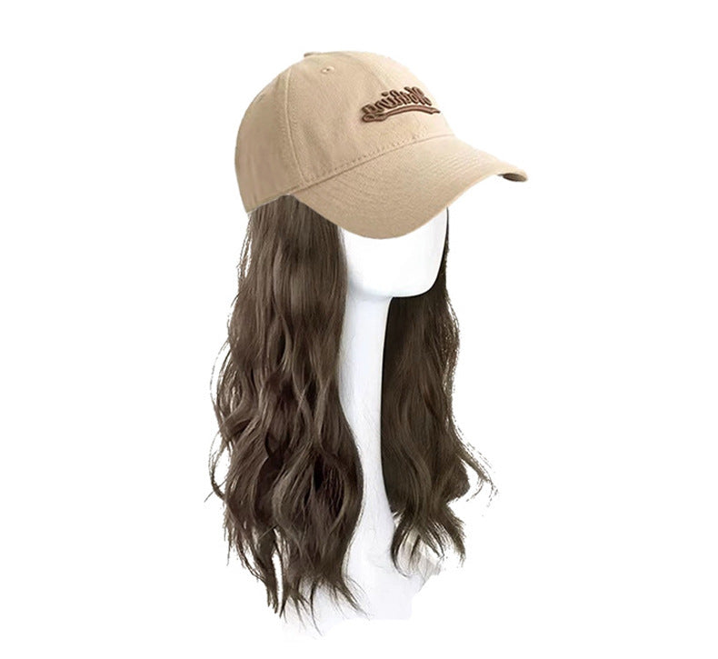 Integrated Female Fashion Lazy Roll Baseball Cap Removable Wig Long Curls