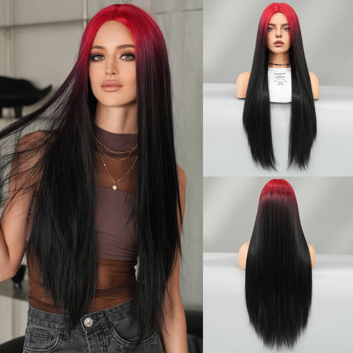 Women's Hair Nordic Natural Gold Gradient Chemical Long Straight Wig
