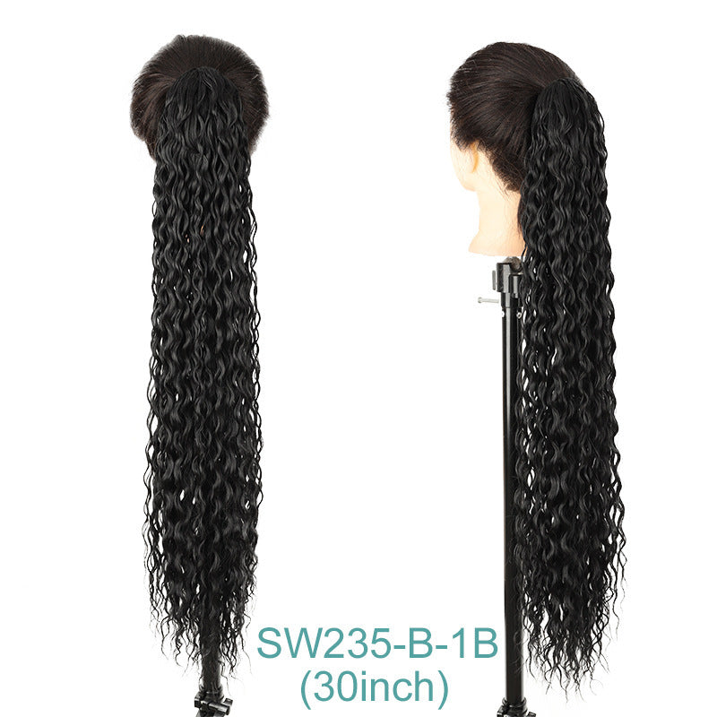 Female Horse Tail Black Curly Hair Drawstring Fluffy Wig Ponytail