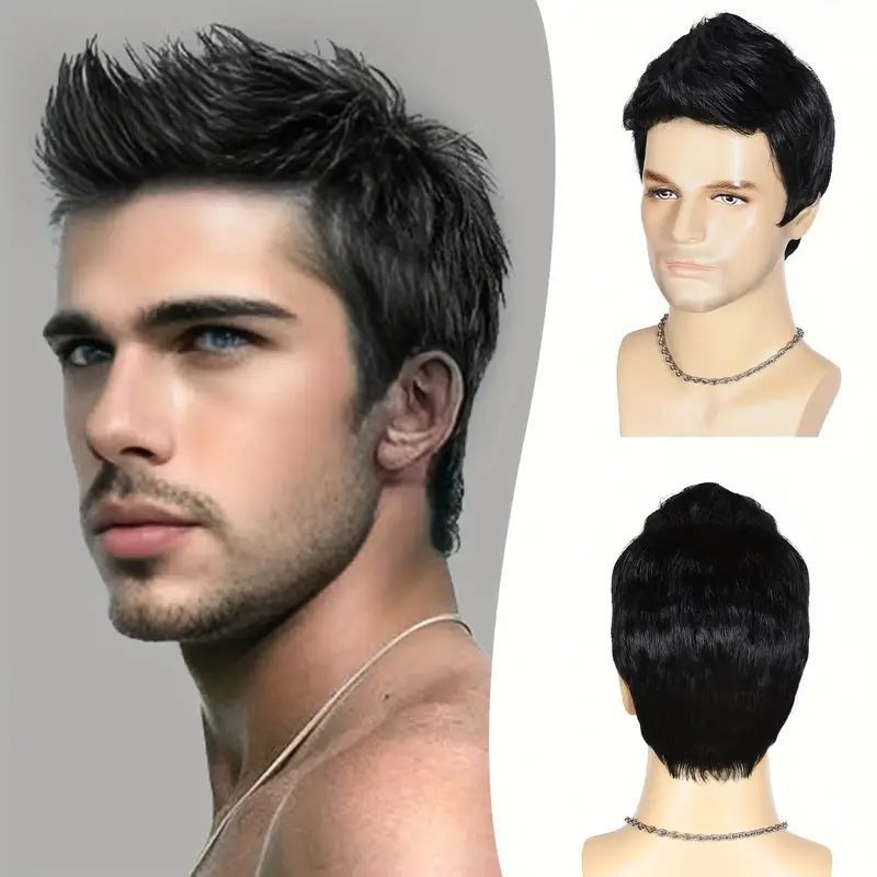Men's Short Hair Mixed Golden Fluffy Fiber Men's Wig
