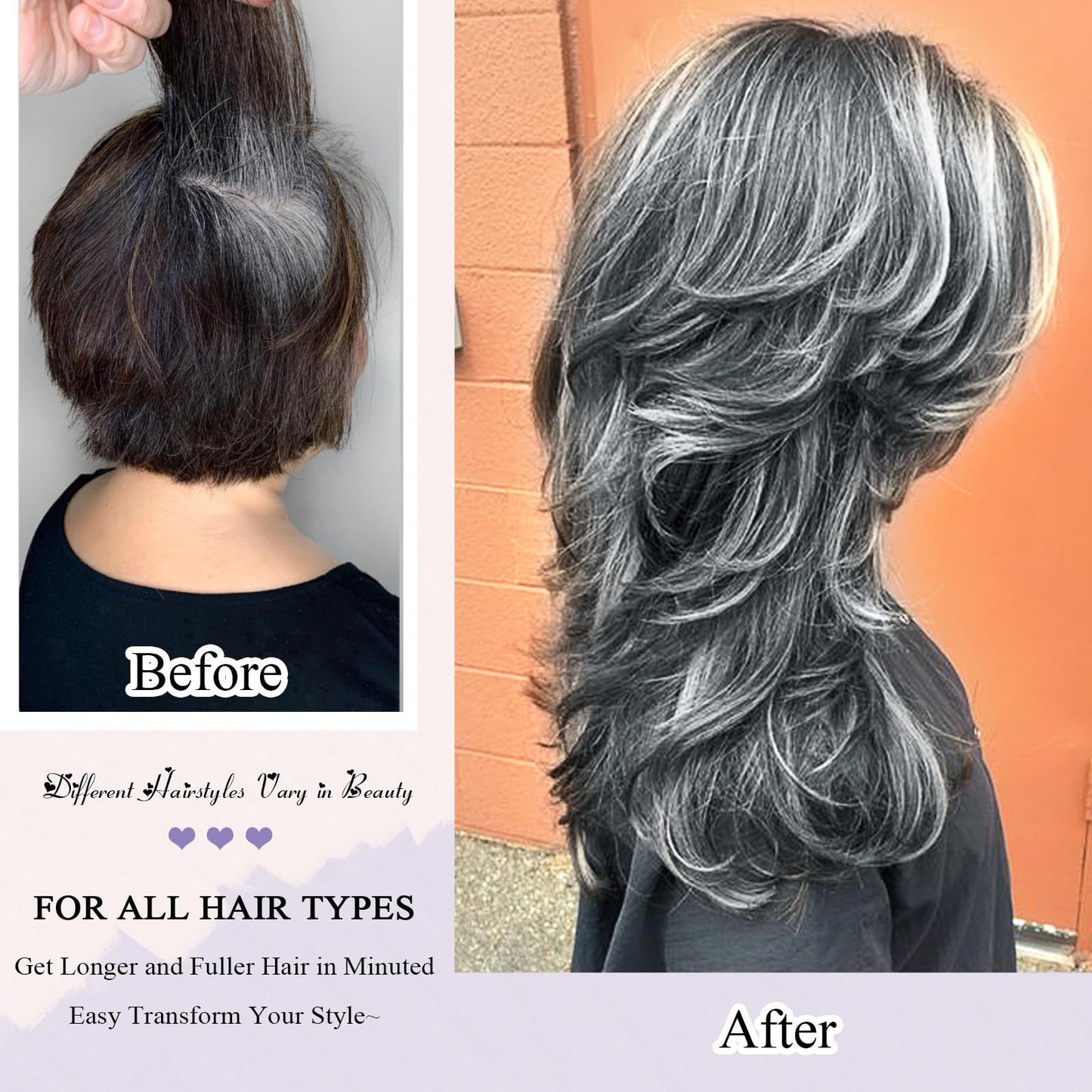 Bangs Layer Head Cover Gray Chemical Fiber Medium Wig Long Curls