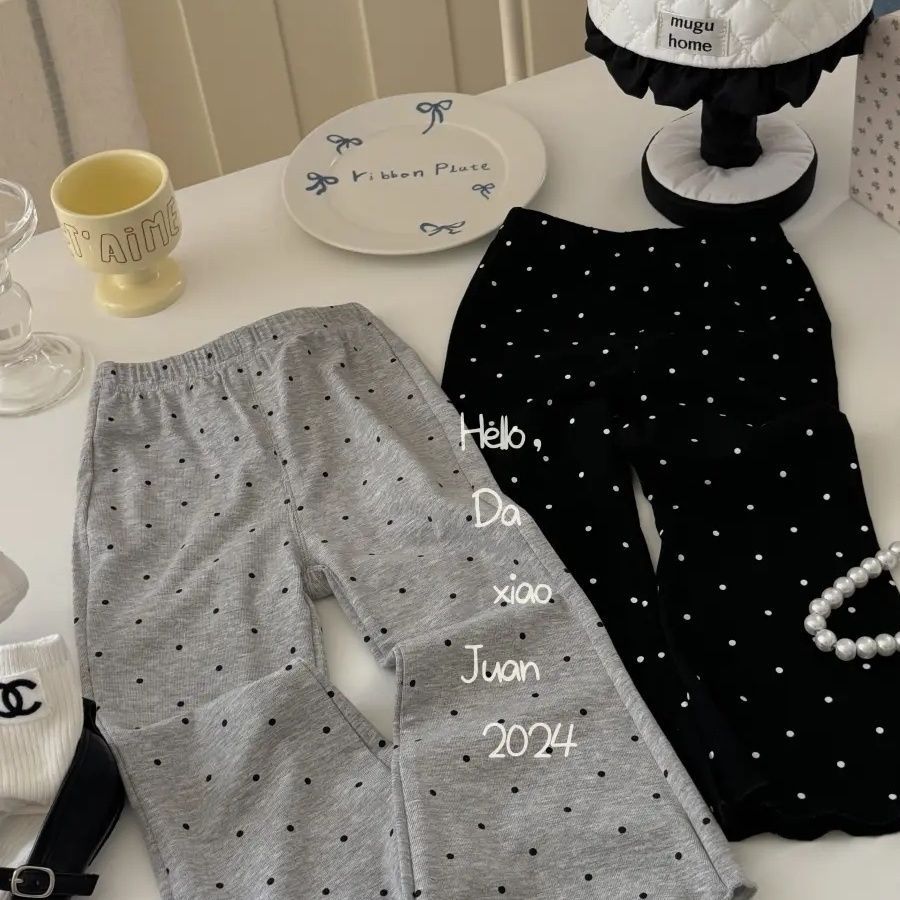 Children's Style Fashionable Polka Dot Bell-bottom Autumn Clothing High Waist Casual Children's Pants