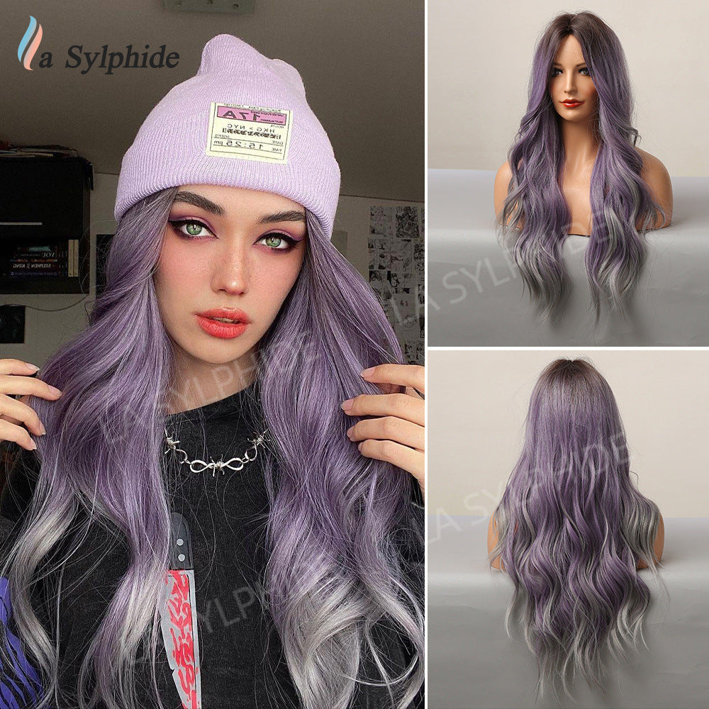 Women's Long Mid-length Big Wave Curly Without Bangs Temperament Face Real Hair Wig
