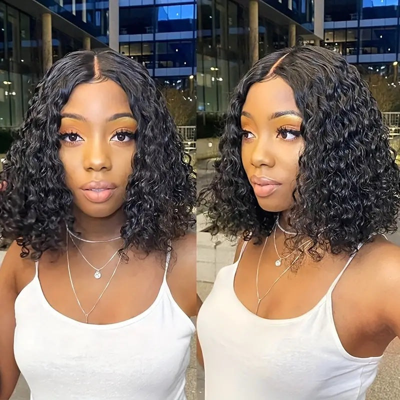 Women's Front Lace Small Black Wrapped African Synthetic Wig Short Curly Hair