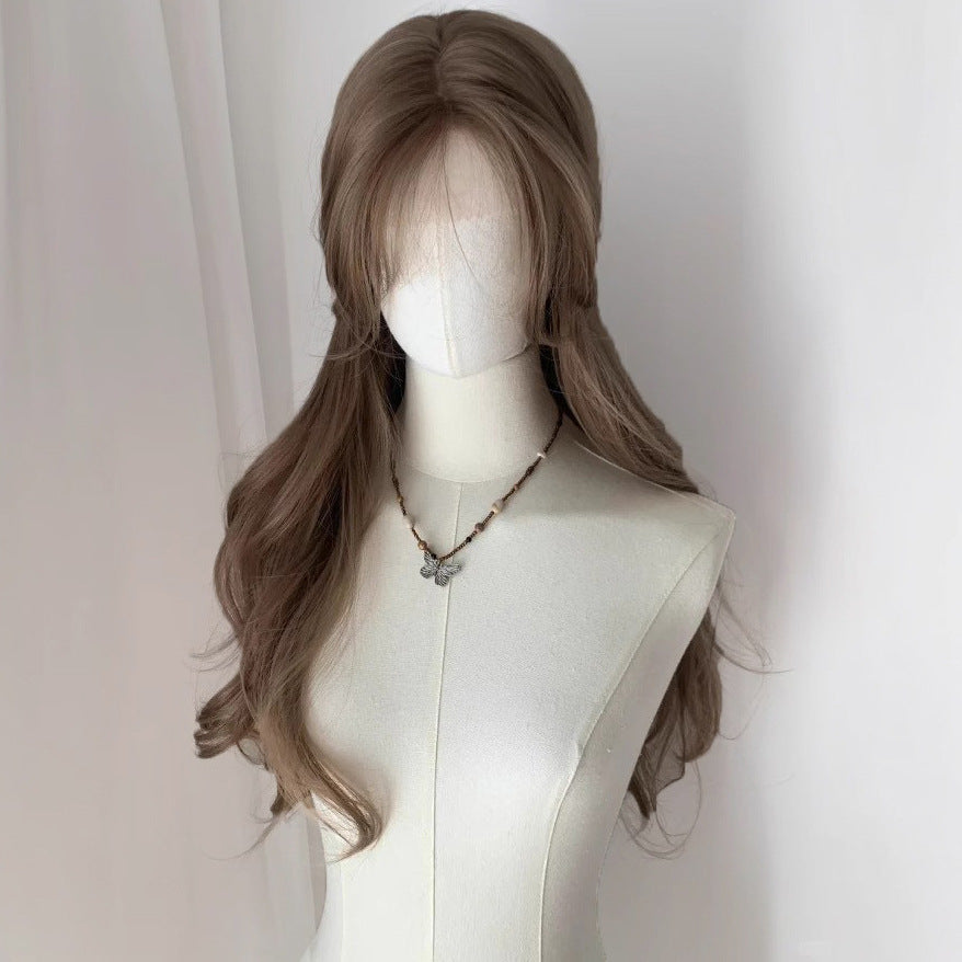 Forehead Lace Natural Fluffy Big Wave Gradient Highlight Medium Bangs Wig Long Curls
