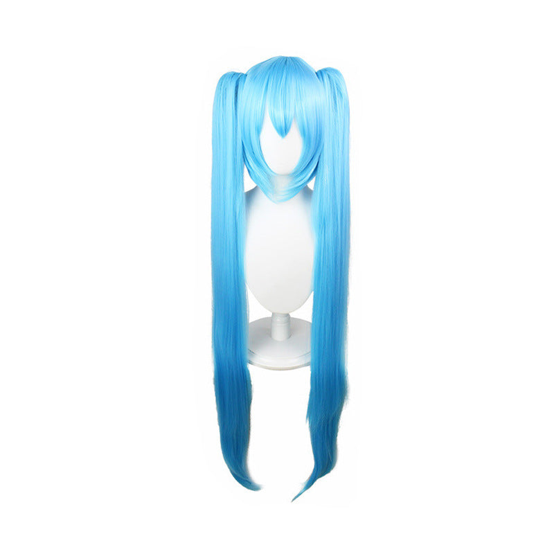 Long Hair Anime Blue Fiber Pairs Ponytail Pink Straight Cos Wig