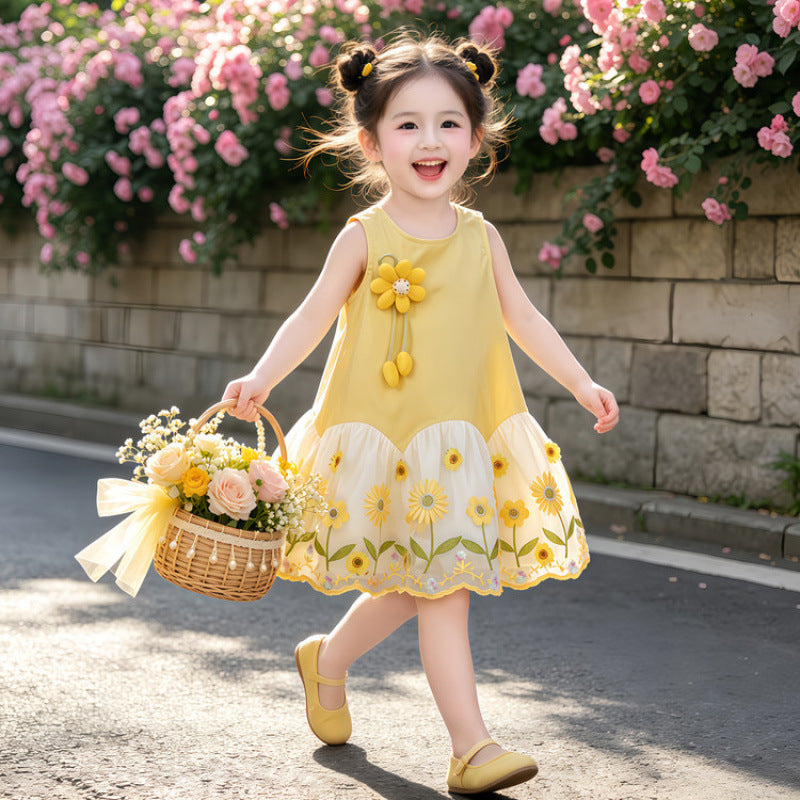 Children's Summer Sleeveless Three-dimensional Flower Fashionable Skirt Vest Children's Dress