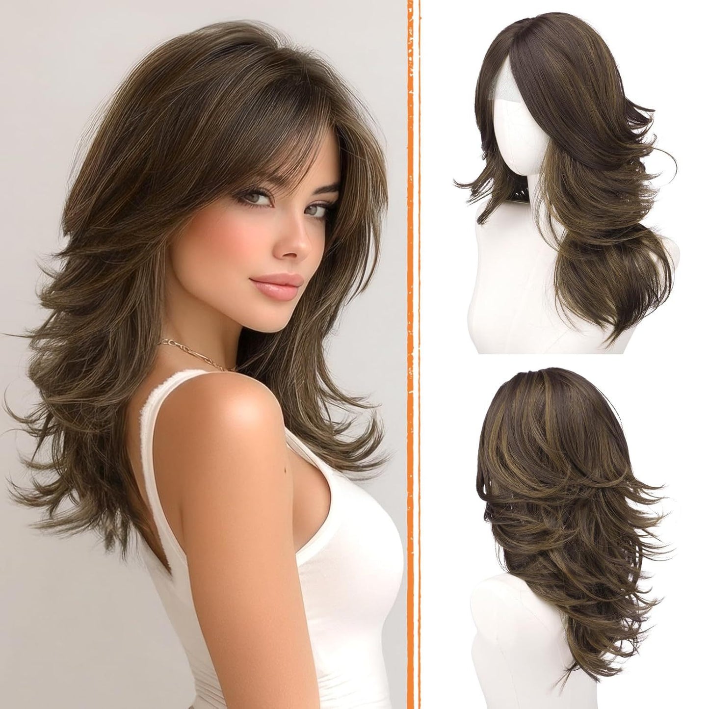 Women's Brown Mixed Color Curly Hair Fashion Wig Long Curls
