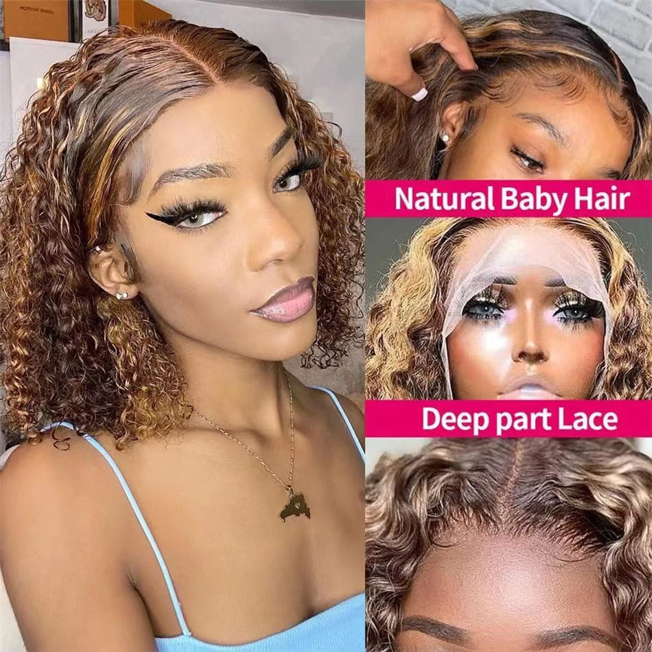 Front Lace Curly Hair Head Cover Piano Color African Small Wig Long Curls