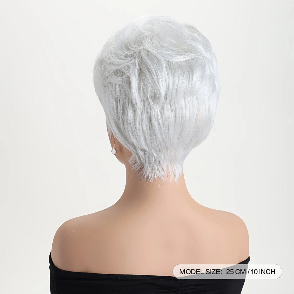 Women's White Split Fiber Synthetic Wigs Wig Short Straight Hair