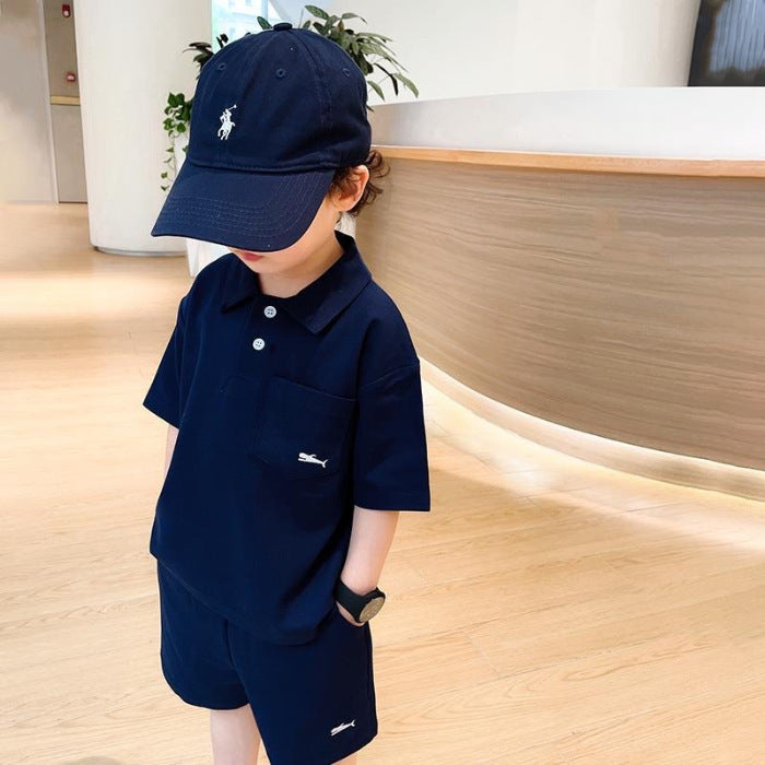 Children's Korean Casual Solid Color Shirt Summer Fashionable Top Children's Suit