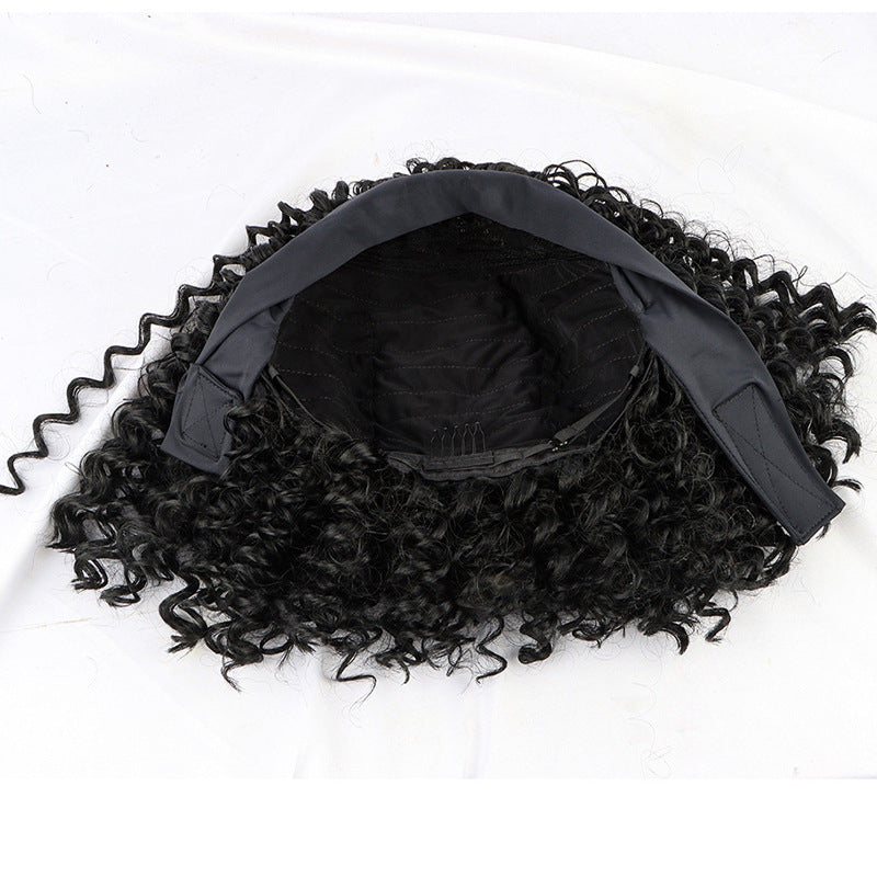 Black Headband Female Short Curly African Small Volume Wig Ponytail