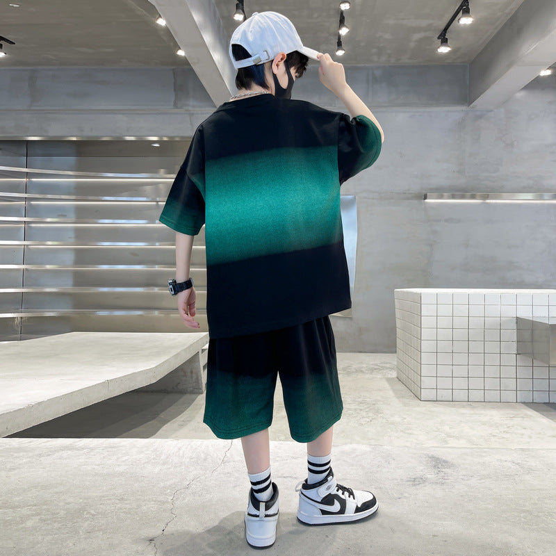Children's T-shirt Shorts Trendy Fashion Handsome Fried Street Two-piece Middle Children's Suit