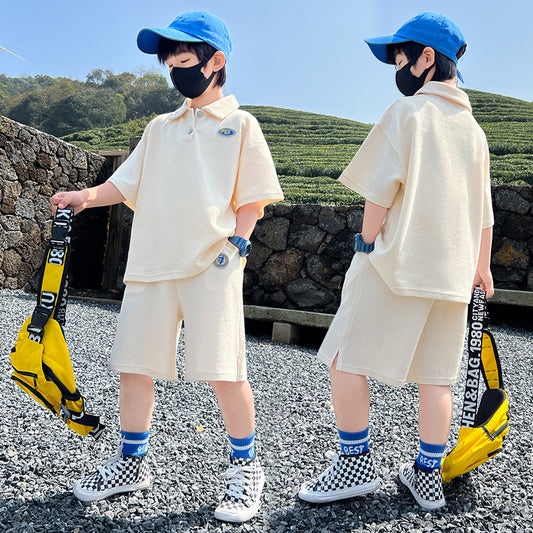 Children's Summer Clothing Fashionable Sports Casual Waffle Shirt T-shirt Two-piece Children's Suit