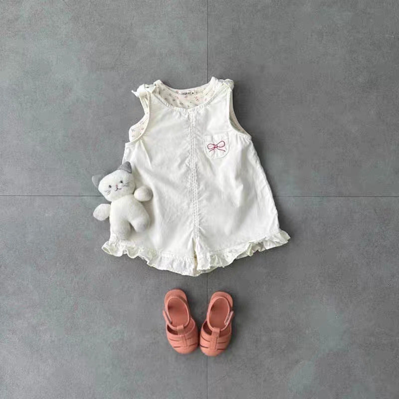 Korean Style Summer Cute Lace Washed Cotton Suspender Shorts Vest Children's Pants