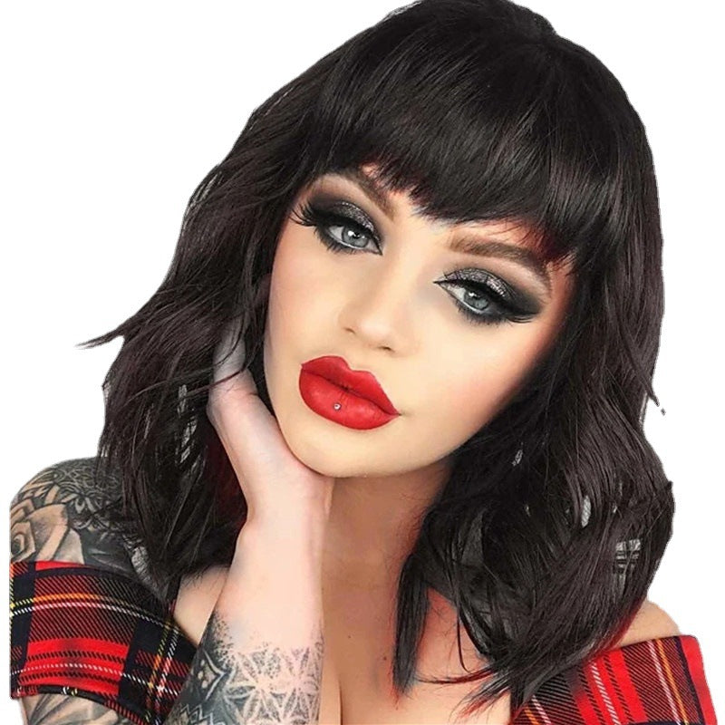 Mid-length Curly Hair Female Synthetic Wigs Bangs Corn Curler Wig Long Curls