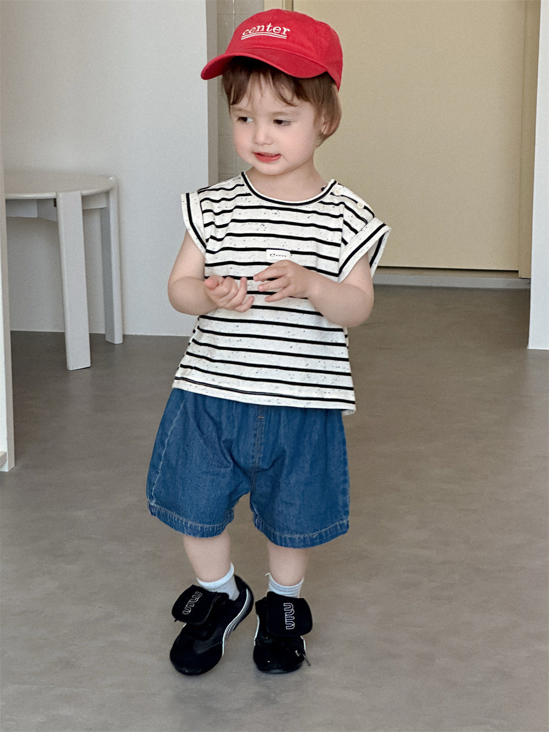 Children's Striped T-shirt Denim Shorts Summer Thin Korean Style Children's Suit