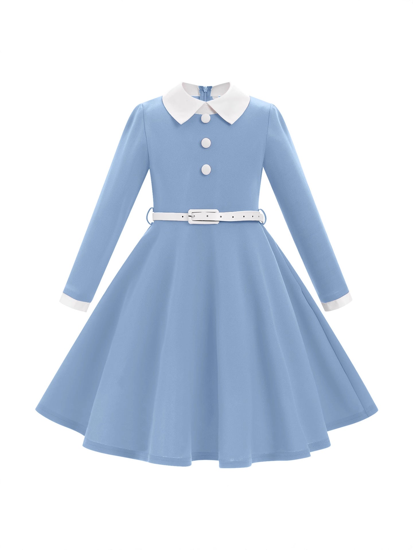Children's Clothing Design Sense Contrast Color Retro Doll Collar Long Sleeve Children's Dress