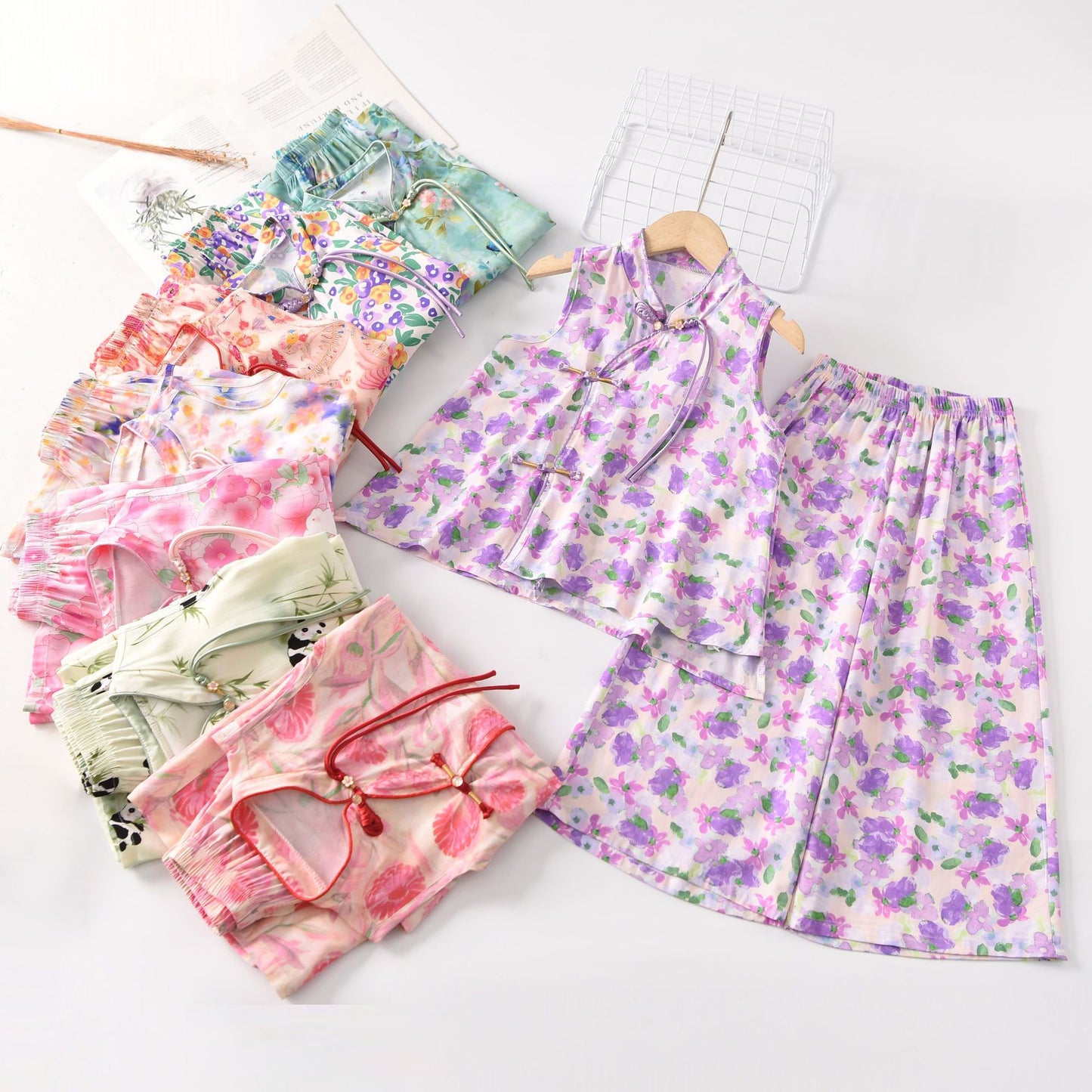 Children's Cool Summer Vest Shorts Poplin Pajamas Artificial Cotton National Children's Suit