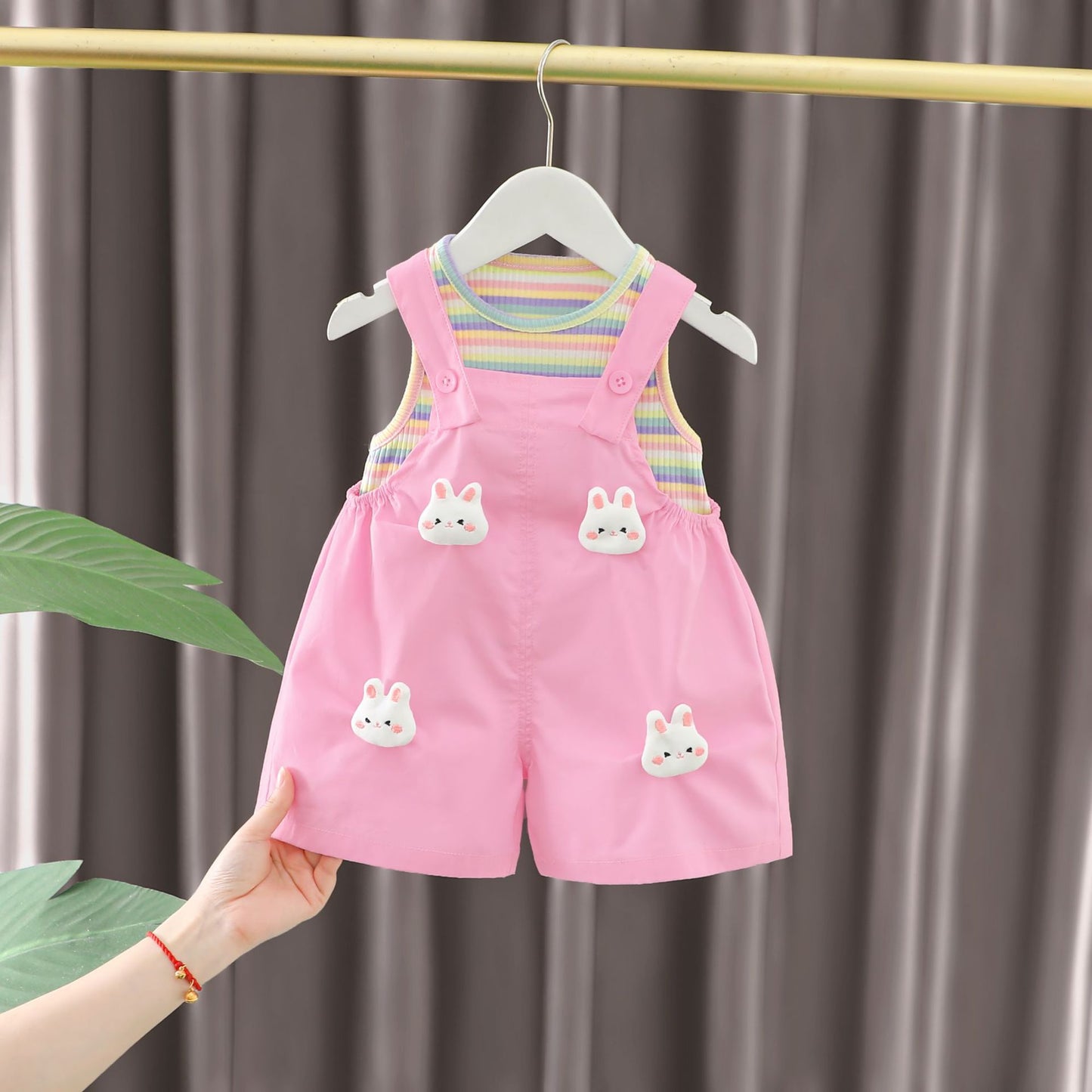 Children's Clothing Summer Clothes Color Stripes Cartoon Suspender Children's Suit