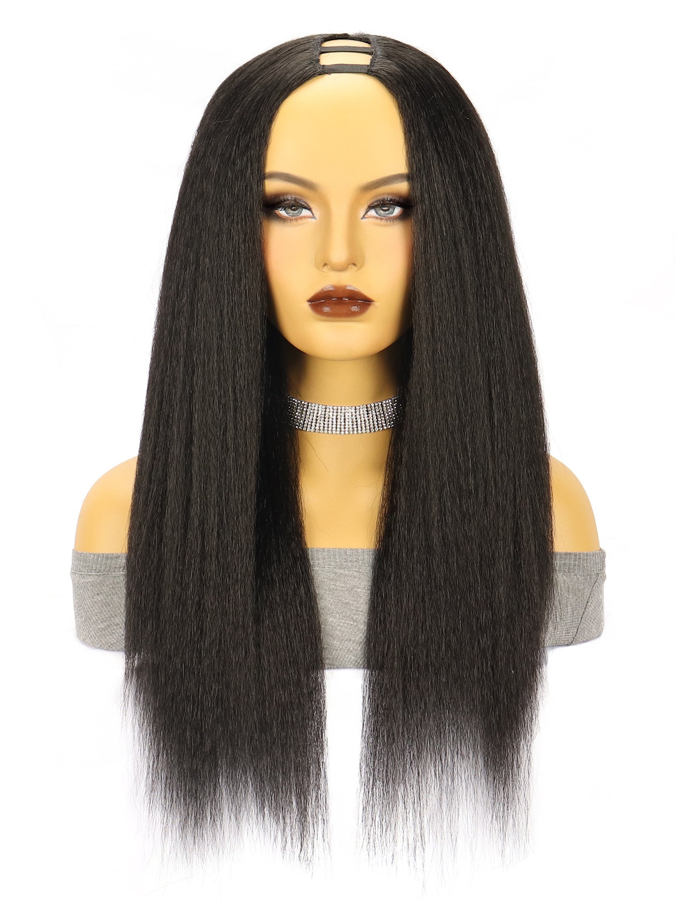 Women's Half Headgear Black Silk Long Straight Hair Wig
