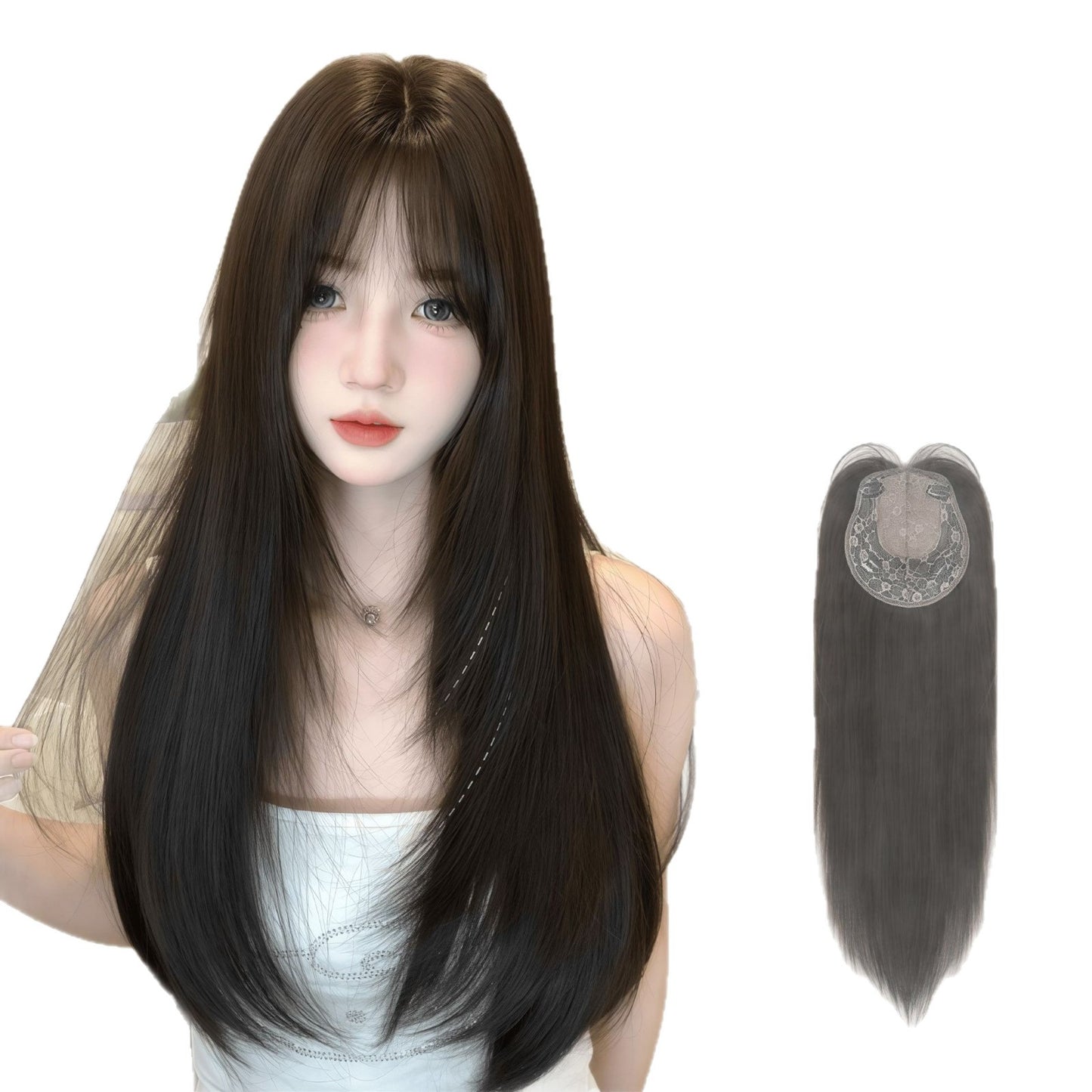 Straight Head Hair Increase Volume Fluffy High Skull Top Casual Wig