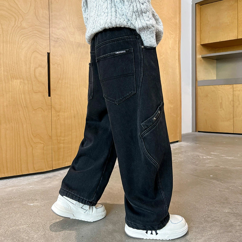 Children's Casual Fashionable Trousers Medium Big Soft Jeans Children's Pants