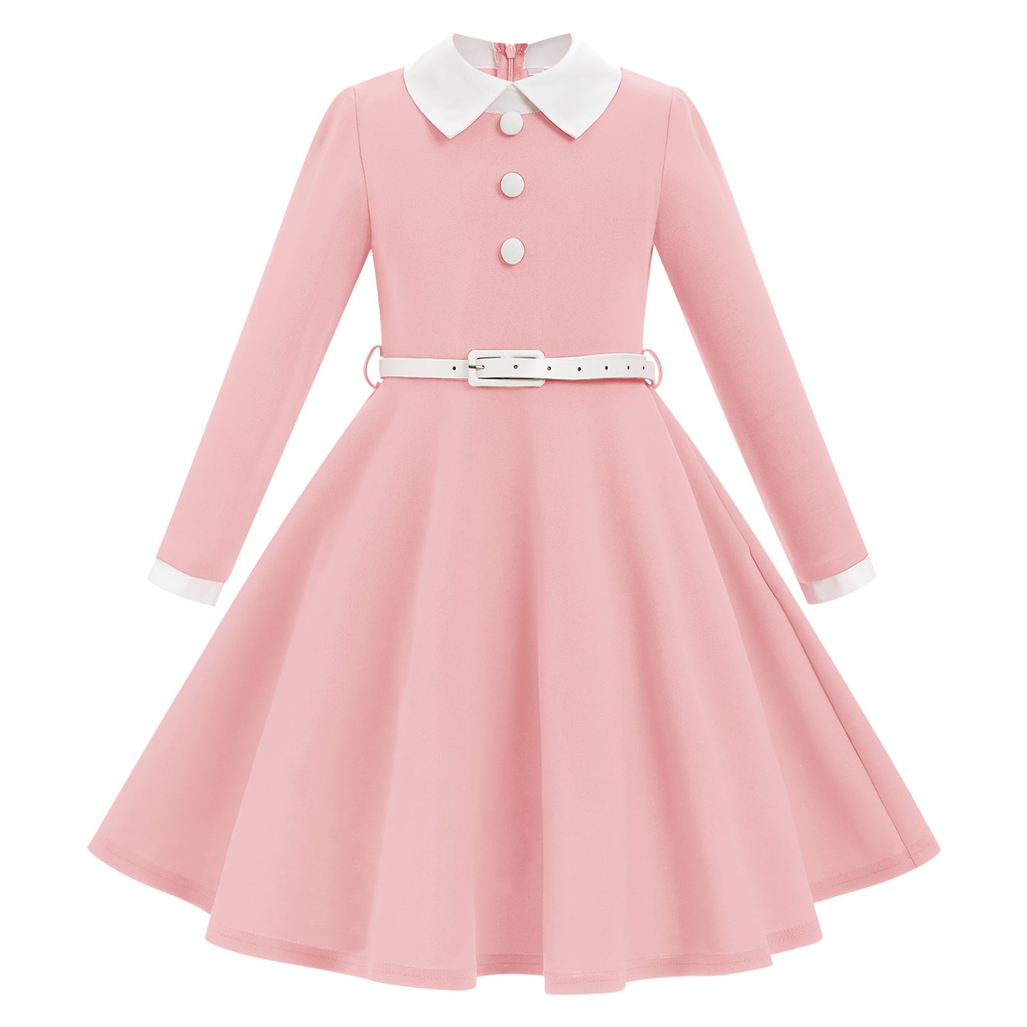 Children's Clothing Design Sense Contrast Color Retro Doll Collar Long Sleeve Children's Dress