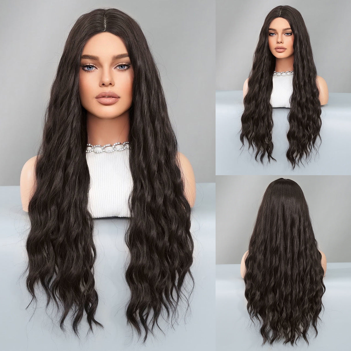 Women's Fashion Mid-length Colorful Curly Hair Sheath Big Wave Chemical Wig Long Curls