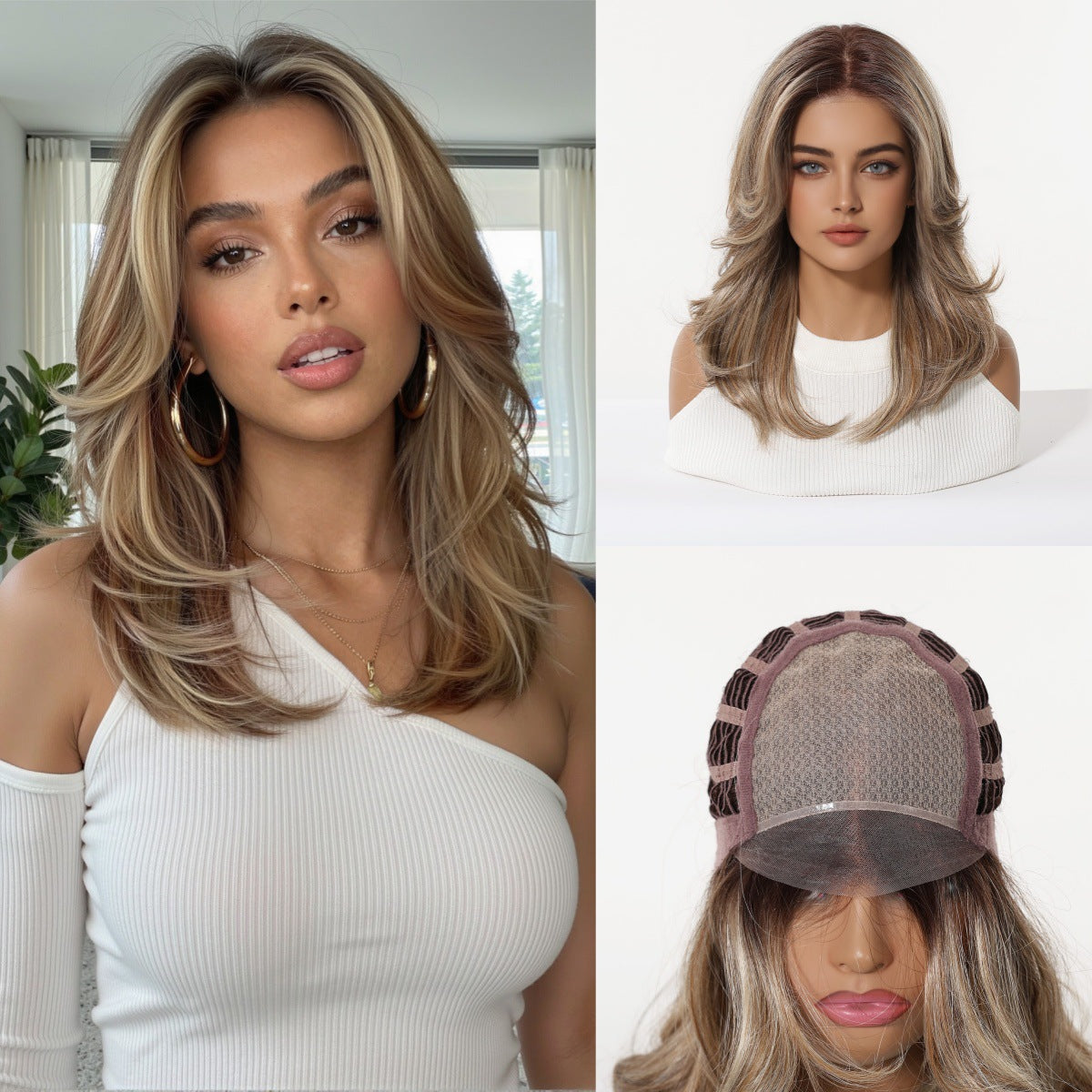 Curly Hair Female Natural Full Top Head Cover Seamless Gray Wig Long Curls